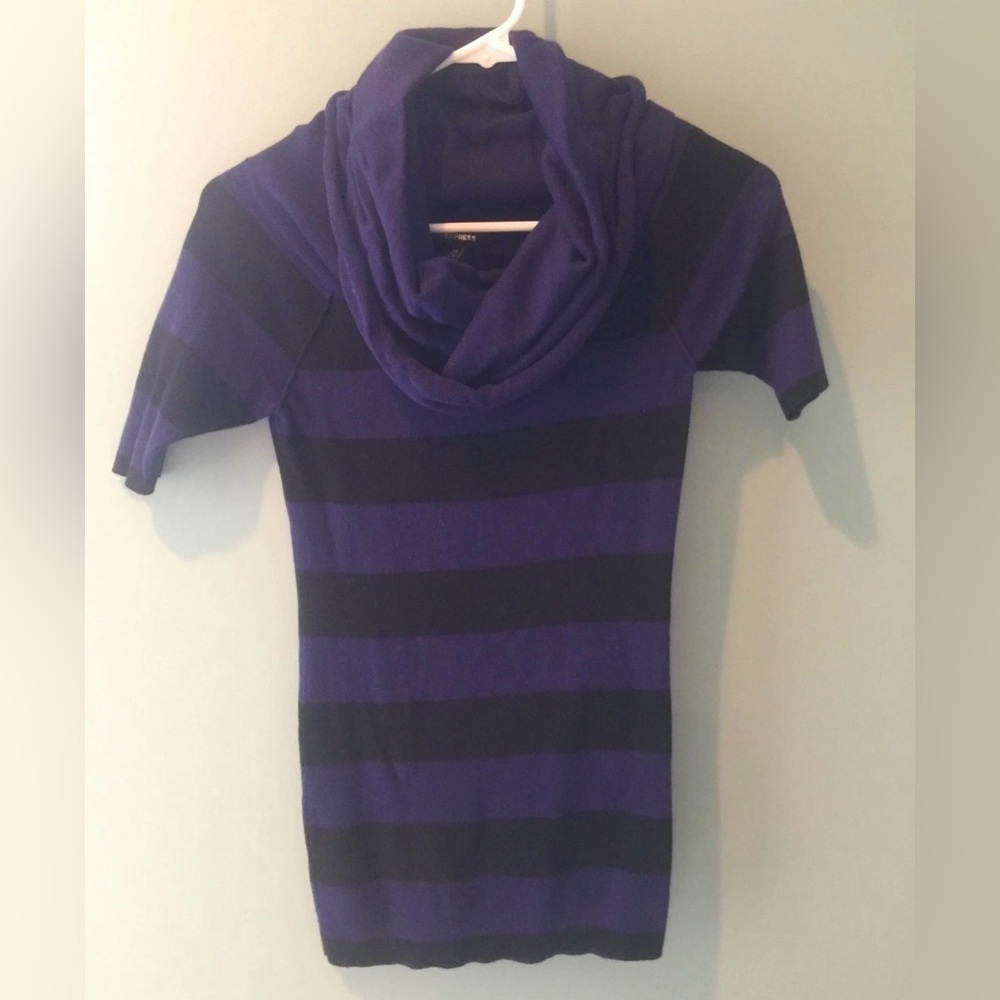 Express Deep Purple and Black Striped Cowl Neck Top